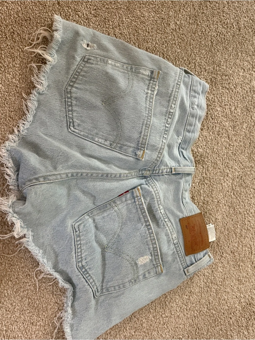 Levi's Light Blue Distressed High Waist Denim Shorts